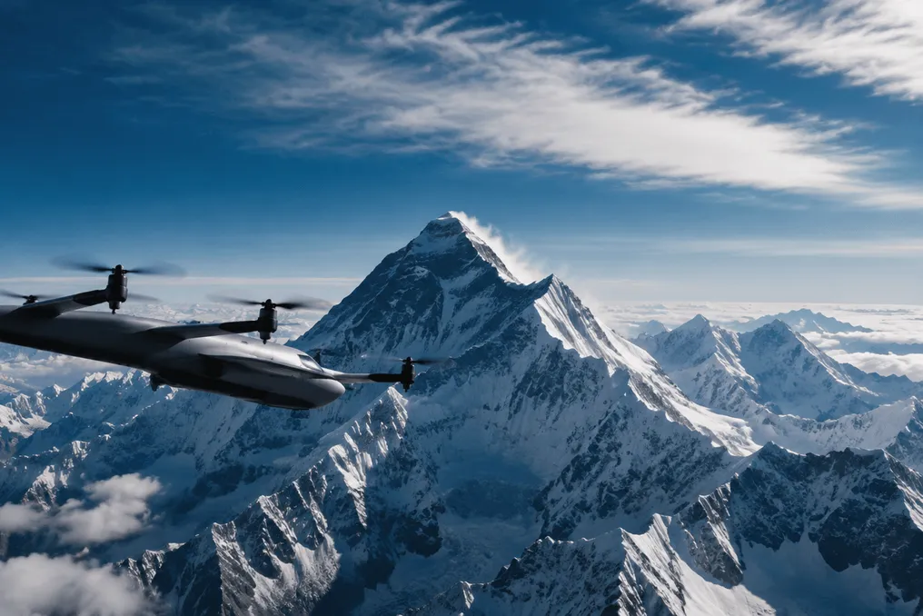 Drone de carga sem piloto DJI EV50 voou sobre o Everest, demonstrando capacidades logísticas a 100 km