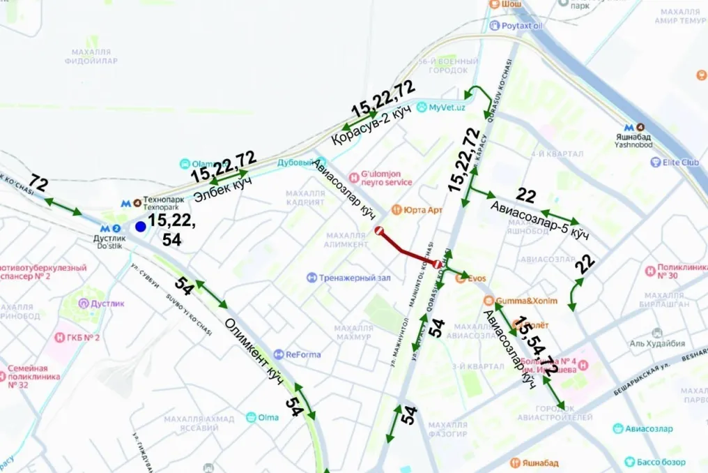 Rotas de ônibus alteradas em Tashkent, no distrito de Yashnabad, devido a reparos em tubulações de calor