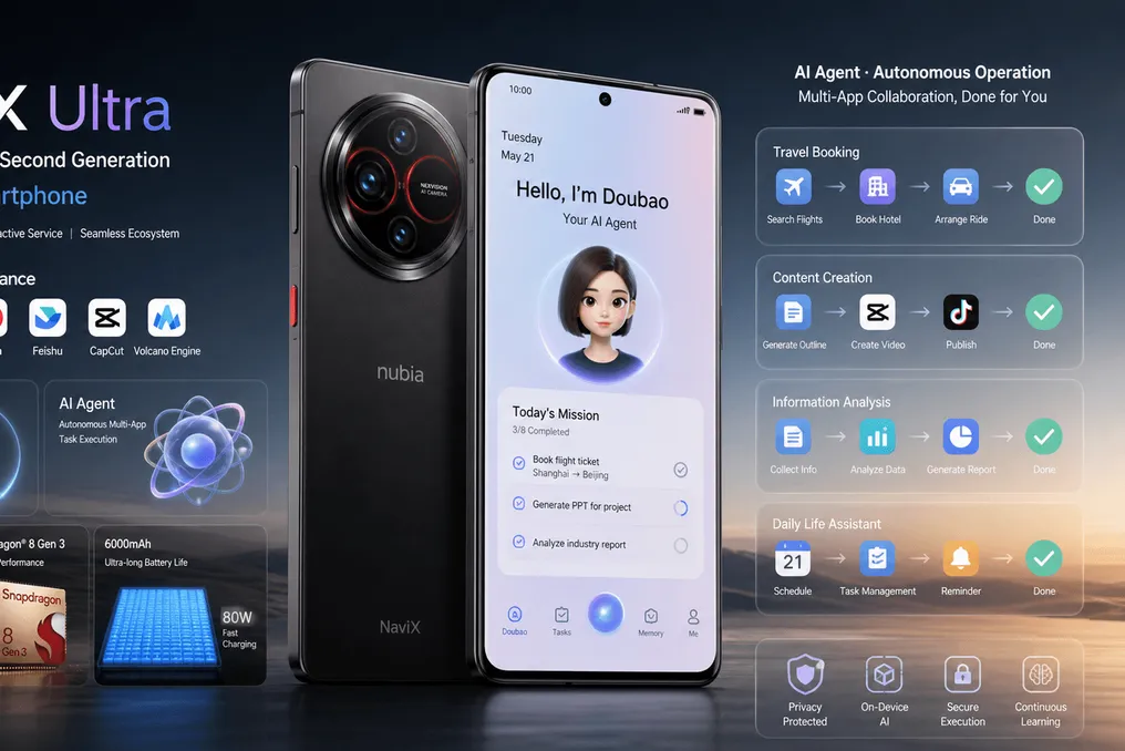 Nubia NaviX Ultra apresenta a segunda geração do telefone Doubao com funcionalidade de agentes de IA autônomos