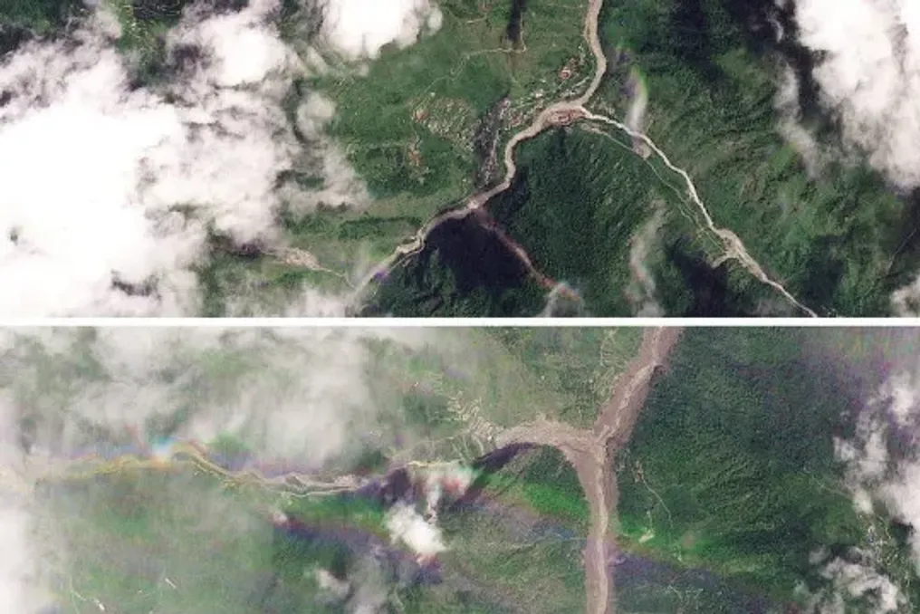 Flood in Nepal: Satellite images show striking changes before and after the flooding