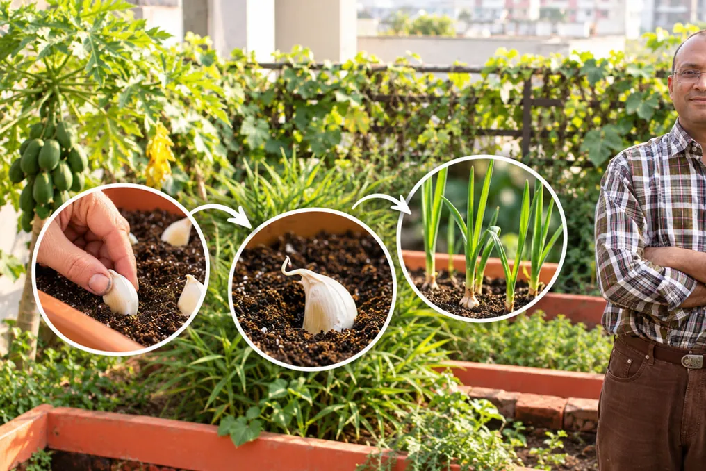 Jardineiro de Pune compartilha método de nove etapas para transformar dentes de alho em cabeças inteiras