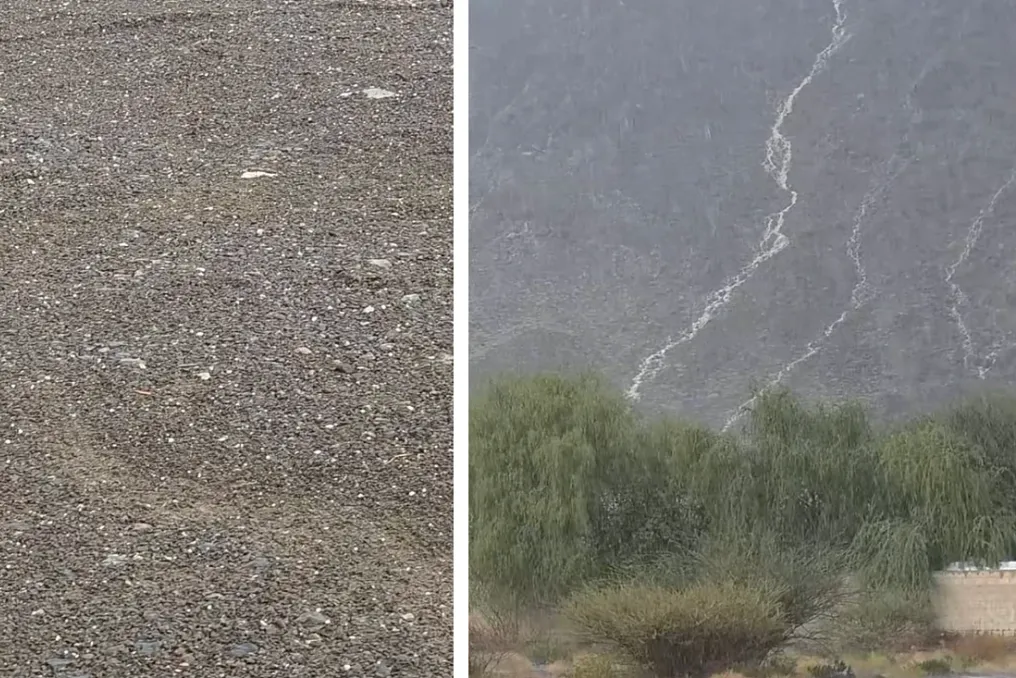Heavy rains and hail fell in the UAE, creating waterfalls in the mountains